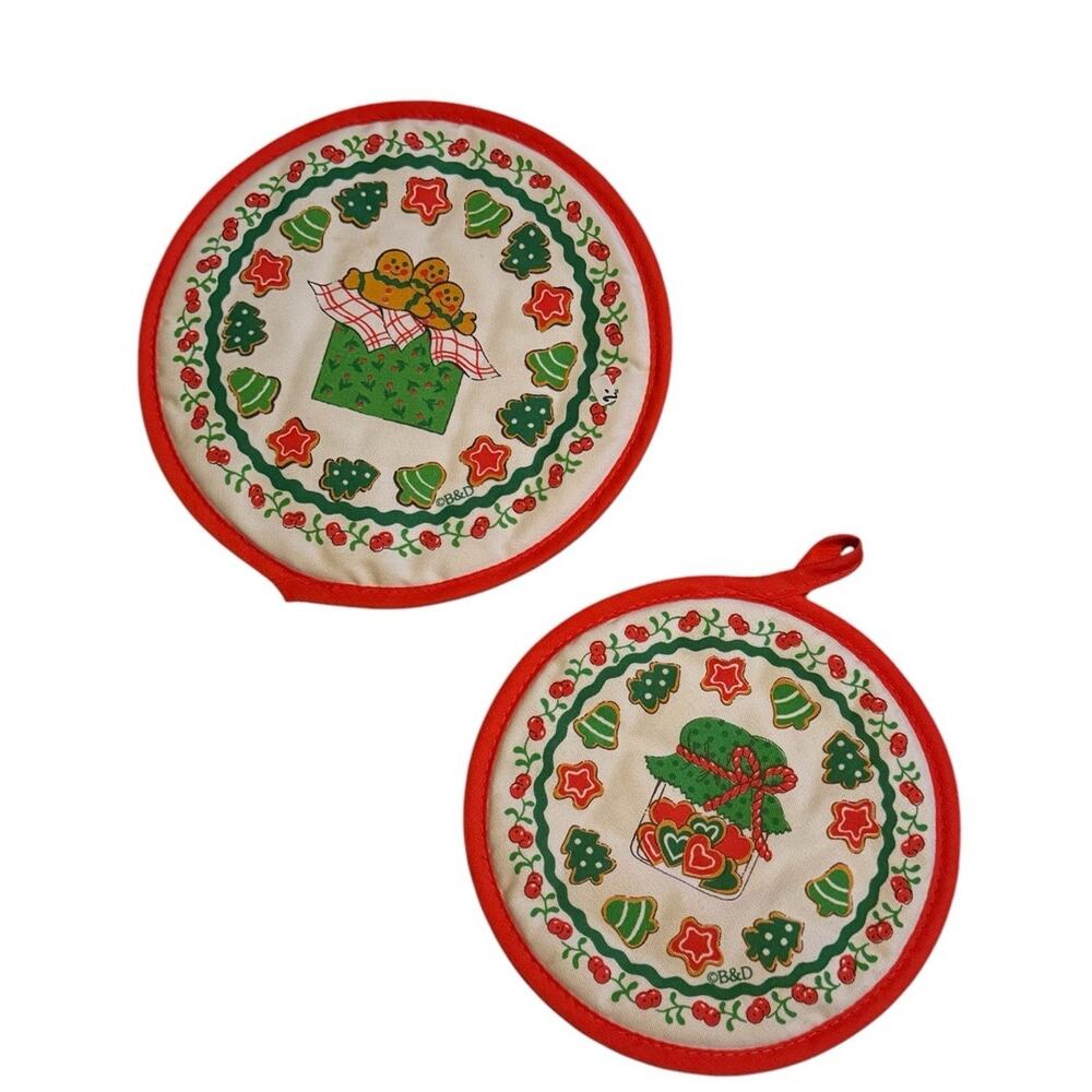 VTG Holiday Christmas B&D Pot Holders Gingerbread Cookies Candy Jar Kitchen‎